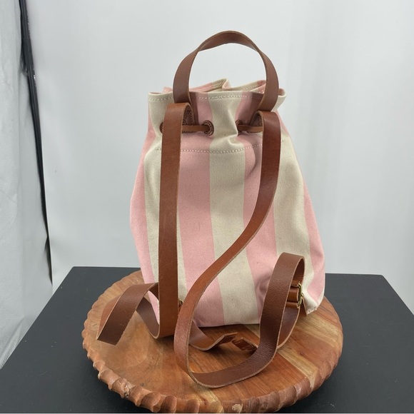 Madewell Pink and Cream Striped Canvas Drawstring Backpack main image 4